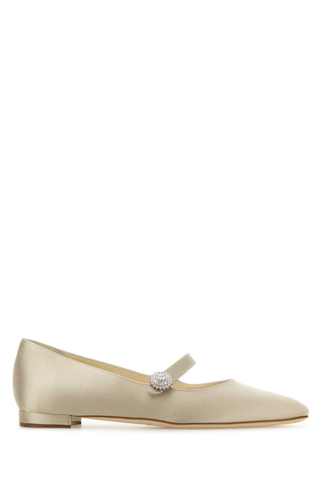 MANOLO BLAHNIK Elegant Cream Satin Mary Jane Ballerinas