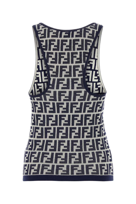 FENDI Embroidered Stretch Cotton Tank Top