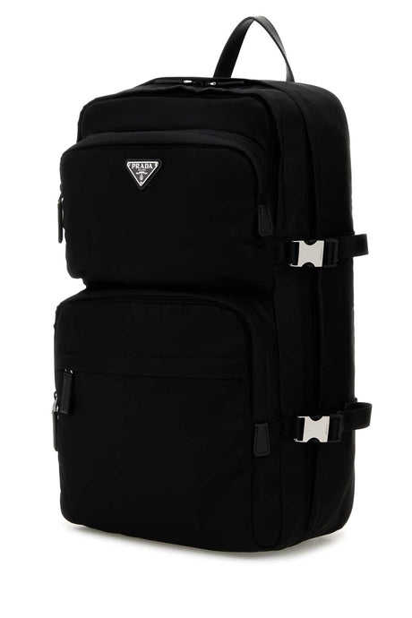 PRADA Stylish Black Re-Nylon Backpack - 26.5 cm Width, 45 cm Height, 21.5 cm Depth