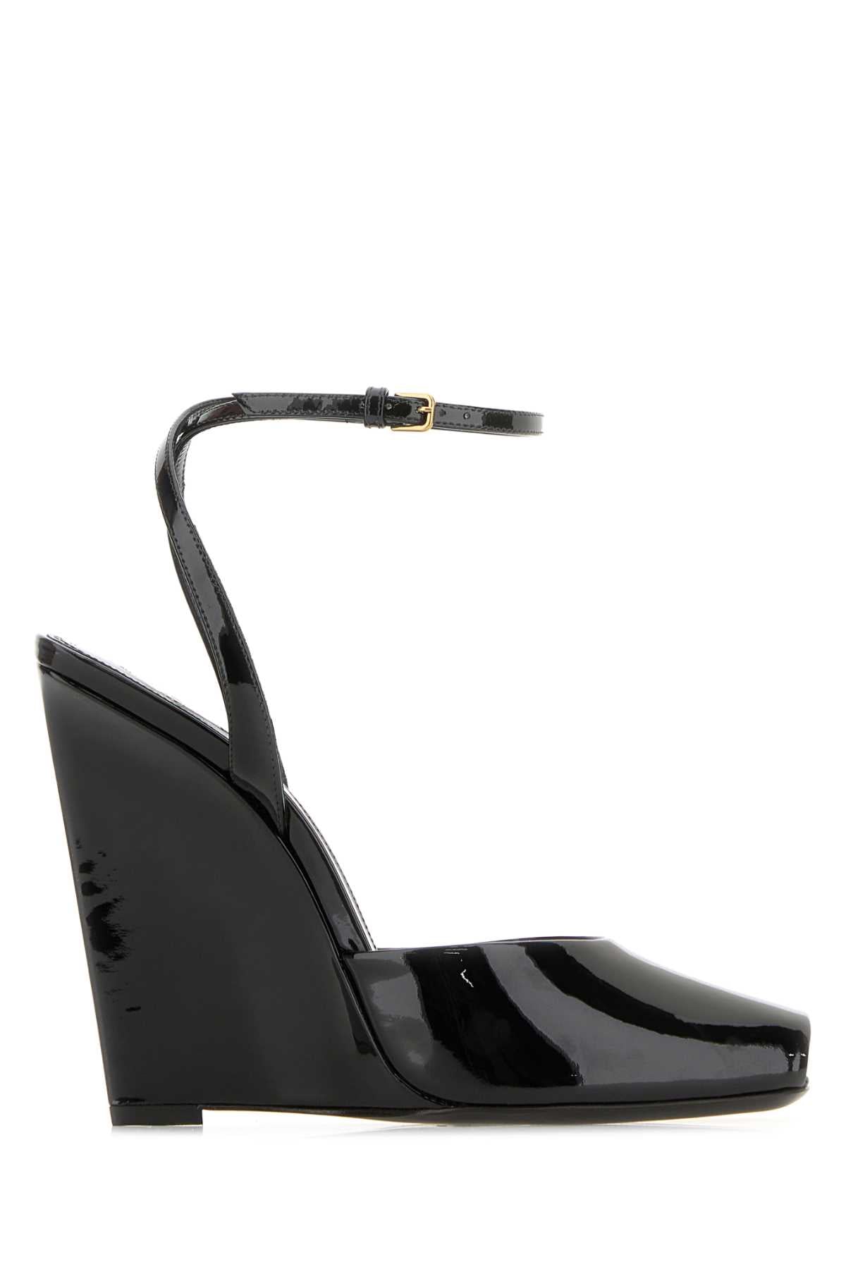 SAINT LAURENT Elevated Black Leather Le Scandal Sandals with 11 cm Heel