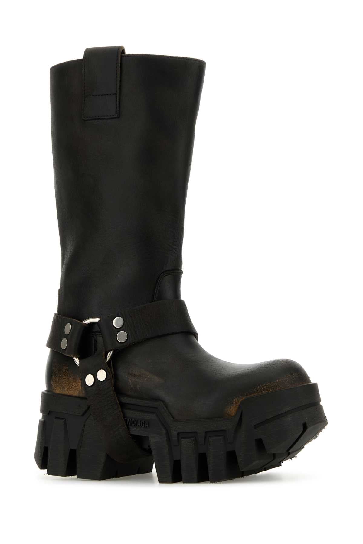 BALENCIAGA Elevated Leather Bulldozer Boots - 8 cm Sole Height