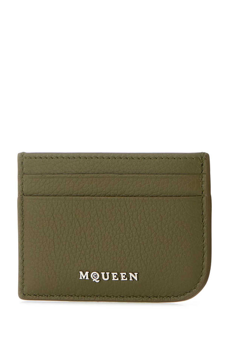 ALEXANDER MCQUEEN Army Green Leather Mini Card Holder - 10 cm x 7 cm