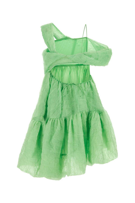 CECILIE BAHNSEN Mini Silk Blend Dress in Vibrant Green