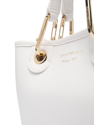 حقيبة يد بطبعة شعار جلد مقلمة باللون الأبيض للنساء