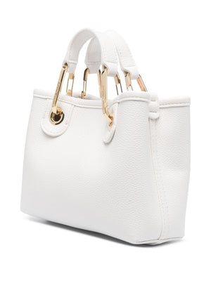 White Faux Leather Logo Tote Handbag for Women